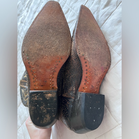 Vintage Buffalo Unique All Over Crack Effect Leather Cowboy Western Boots -M 40 - Picture 6 of 11